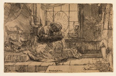 Jungfrun och barnet med katten och ormen av Rembrandt van Rijn