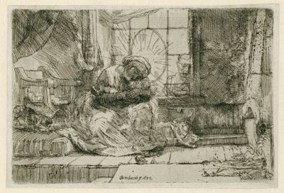 Jungfrun och barnet med katten och ormen av Rembrandt van Rijn
