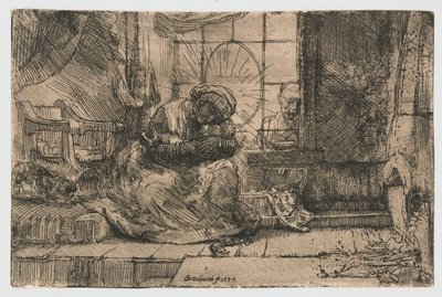 Jungfrun och barnet med katten och ormen av Rembrandt van Rijn