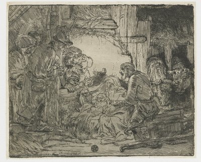 Herdarnas tillbedjan: med lampan av Rembrandt van Rijn