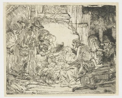 Herdarnas tillbedjan: med lampan av Rembrandt van Rijn