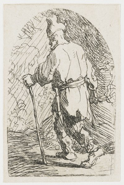 Flykten till Egypten: en skiss: Sankt Josef av Rembrandt van Rijn