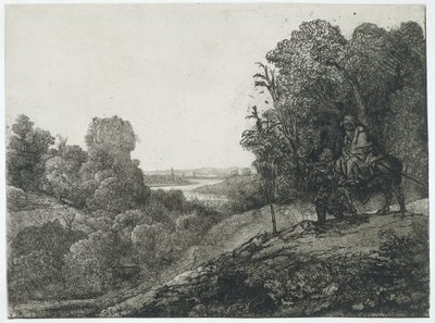 Flykten till Egypten: bearbetad plåt av Seghers av Rembrandt van Rijn