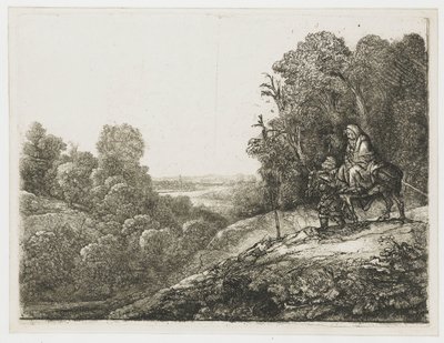 Flykten till Egypten: bearbetad plåt av Seghers av Rembrandt van Rijn