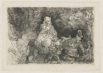 Flygningen till Egypten korsar en bäck av Rembrandt van Rijn