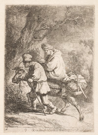 Flykten till Egypten: liten tallrik av Rembrandt van Rijn