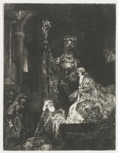 Presentationen i templet på det mörka sättet av Rembrandt van Rijn