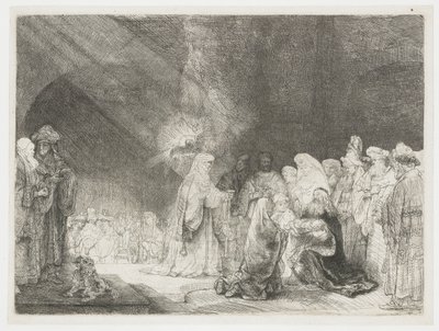 Presentationen i templet: avlångt tryck av Rembrandt van Rijn