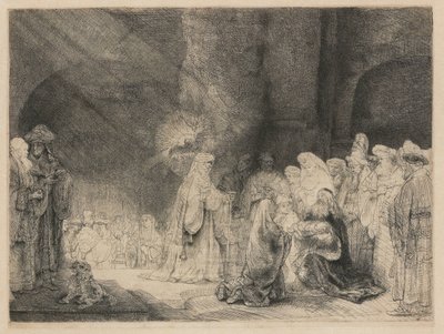 Presentationen i templet: avlångt tryck av Rembrandt van Rijn