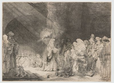 Presentationen i templet: avlångt tryck av Rembrandt van Rijn