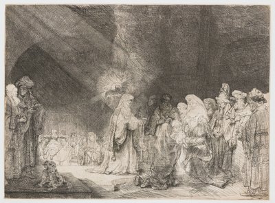 Presentationen i templet: avlångt tryck av Rembrandt van Rijn