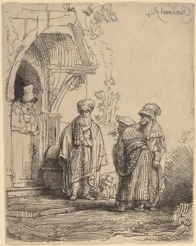 Tre orientaliska figurer (Jacob och Laban?) av Rembrandt van Rijn