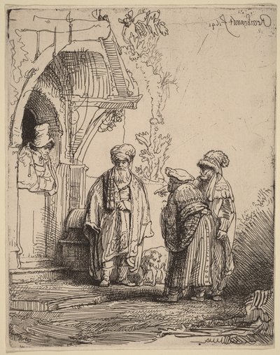 Tre orientaliska gestalter (Jakob och Laban) av Rembrandt van Rijn