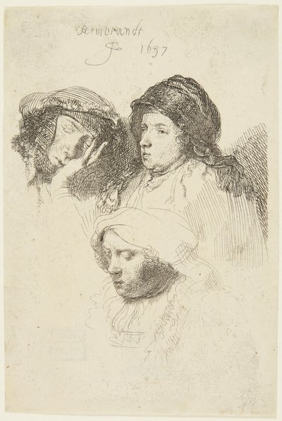 Tre kvinnors huvuden av Rembrandt van Rijn