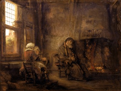 Tobit och Anna väntar på återkomsten av sin son, 1659 av Rembrandt van Rijn