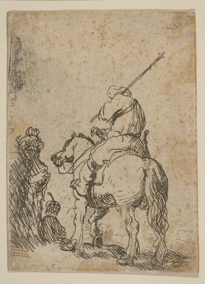 Turbansoldat till häst, ca. 1629. av Rembrandt van Rijn