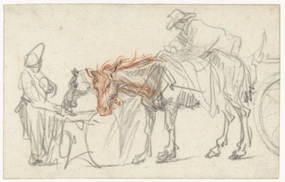 Två hästar vid en rastplats av Rembrandt van Rijn