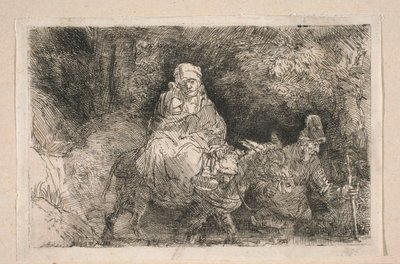 Flykten till Egypten – Den heliga familjen passerar en bäck av Rembrandt van Rijn