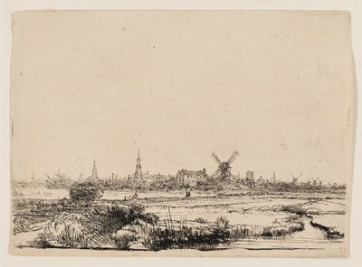 Utsikt över Amsterdam från Kadijk av Rembrandt van Rijn