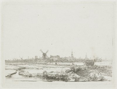 Utsikt över Amsterdam från Kadijk av Rembrandt van Rijn