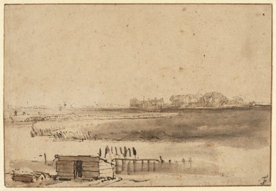 Utsikt över Houtewael nära Sint Anthoniespoort [recto] av Rembrandt van Rijn