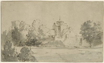 Utsikt över Mariakerk i Utrecht från söder, ca 1652 (penna och bläck med tvätt på papper) av Rembrandt van Rijn