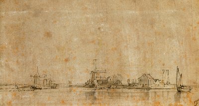 Utsikt över Amstel vid Omval, till vänster Ringvaart av Diermermeer av Rembrandt van Rijn