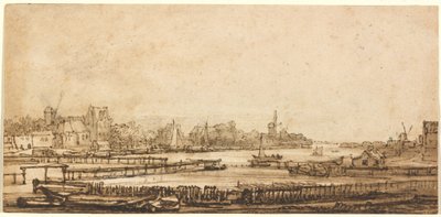 Utsikt över Amstel från Rampart av Rembrandt van Rijn