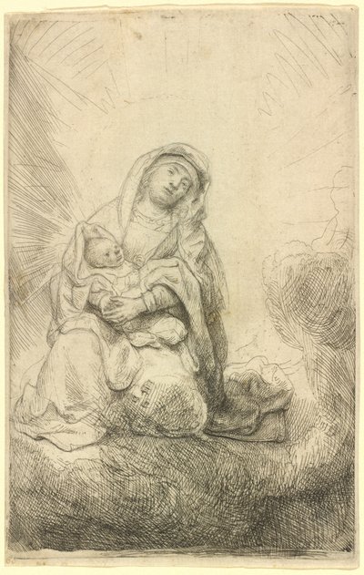 Jungfru och barn i molnen av Rembrandt van Rijn