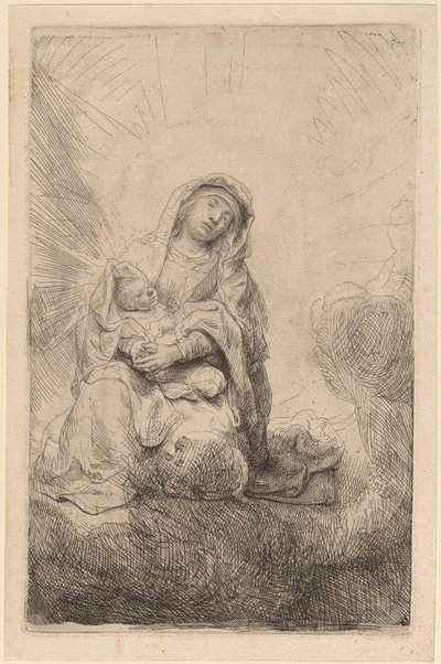 Jungfru och barn i molnen av Rembrandt van Rijn