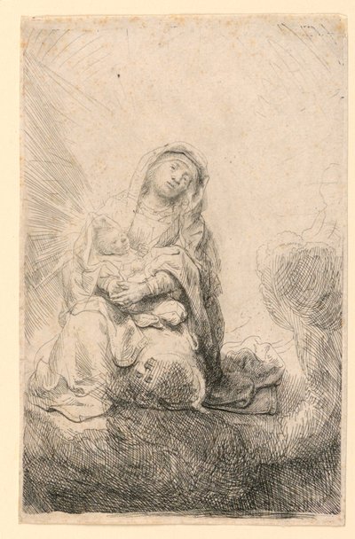Jungfru och barn i molnen av Rembrandt van Rijn