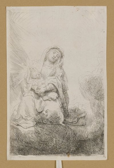Jungfru Maria med barnet i molnen av Rembrandt van Rijn