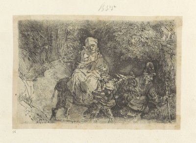 Flyg till Egypten: Korsa en bäck Recueil de quatre-vingt-cinq estampes originales (serietitel) av Rembrandt van Rijn