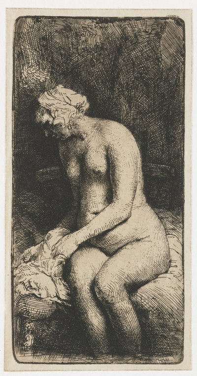 Kvinna som badar fötterna i en bäck Kvinna som badar fötterna vid en bäck av Rembrandt van Rijn