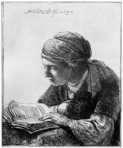 Kvinna som läser, 1634, 1912. av Rembrandt van Rijn