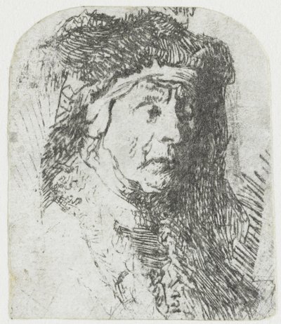 Kvinna i en pälsklippt mantel Byst av en gammal kvinna i en pälsad kappa och tung huvudbonad av Rembrandt van Rijn