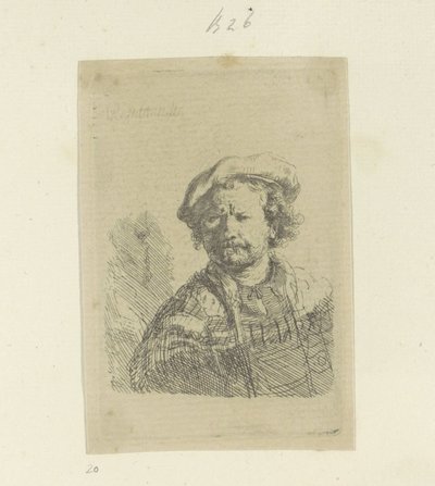 Självporträtt med basker och dekorerad kappa Recueil de quatre-vingt-cinq estampes originales (serietitel) av Rembrandt van Rijn