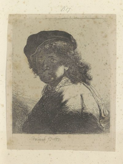 Självporträtt med basker och halsduk, ansiktet i skuggan Recueil de quatre-vingt-cinq estampes originales (serietitel) av Rembrandt van Rijn