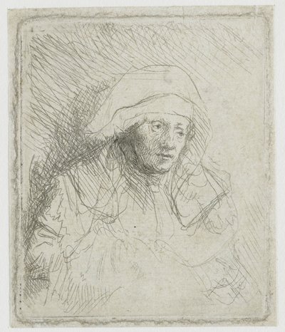 Sjuk kvinna med en vit huvudduk (Saskia) av Rembrandt van Rijn