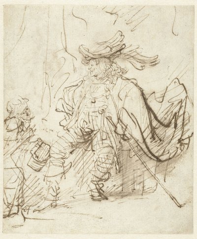 Sittande skådespelare i rollen som Capitano av Rembrandt van Rijn