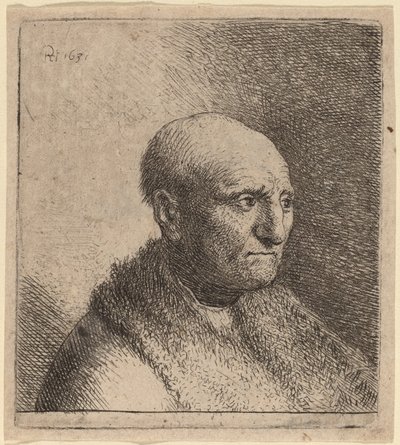 Skallig man i en pälsmantel av Rembrandt van Rijn and Studio of Rembrandt