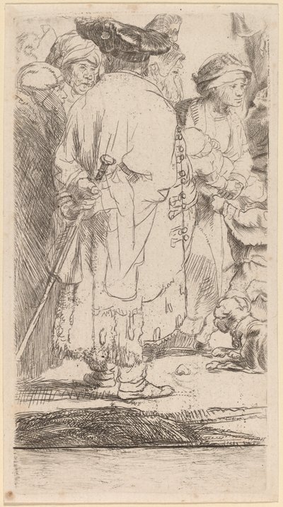 Mannen med käpp (fragment från trycket med hundra gulden) av Rembrandt van Rijn and William Baillie