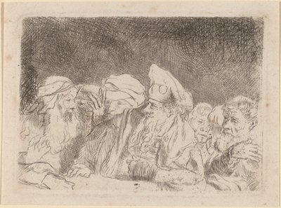 Fariséerna debatterar (fragment från trycket med hundra gulden) av Rembrandt van Rijn and William Baillie