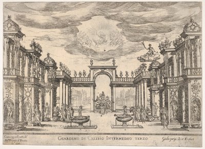 Sjätte mellanspelet: Calypsos trädgård. Mellanliggande sjätte: Calypsos trädgård, från serien ..., 1608. av Remigio Cantagallina