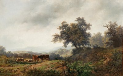 Öppet landskap med kor och boskapsskötare av Remigius Adrianus Haanen