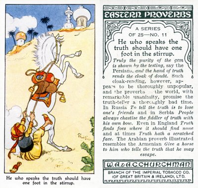 "Den som talar sanning bör ha en fot i stigbygeln", 1931 (se även 498188) av René Bull