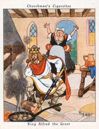 Kung Alfred den store (färglitografi) av René Bull