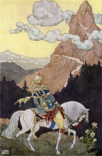 The Mountain of Terror and Danger (färg litho) av René Bull