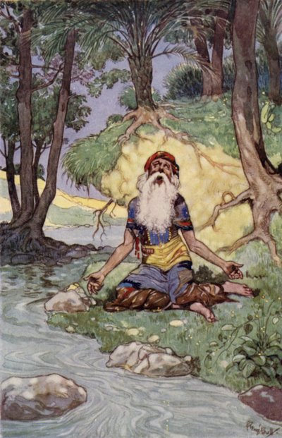 The Old Man of the Sea (färg litho) av René Bull