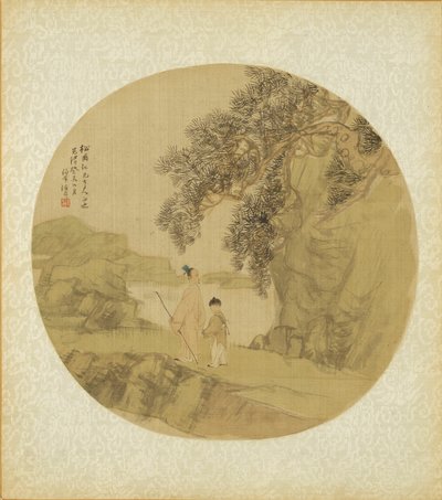 Landskap med figurer av Ren Yi